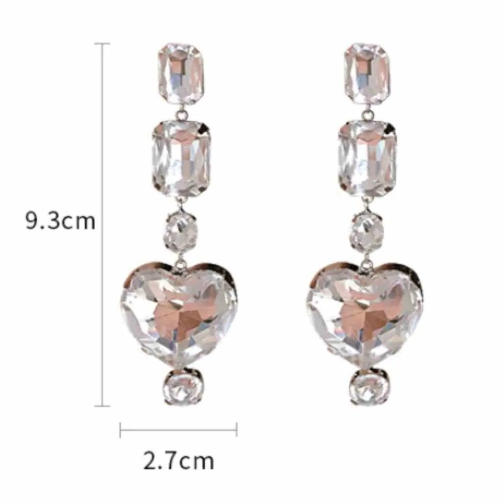 Big Heart Pendant Rhinestone Earrings