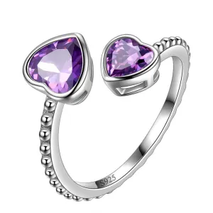 Birthstone February Amethyst Love Hearts Ring Jewelry Women Girls Birthday Gift