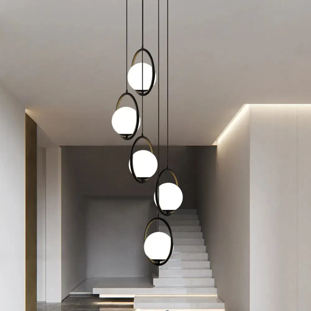 Black Globe Multi Light Chandelier Simple Glass Pendant Lighting Fixture for Stairs