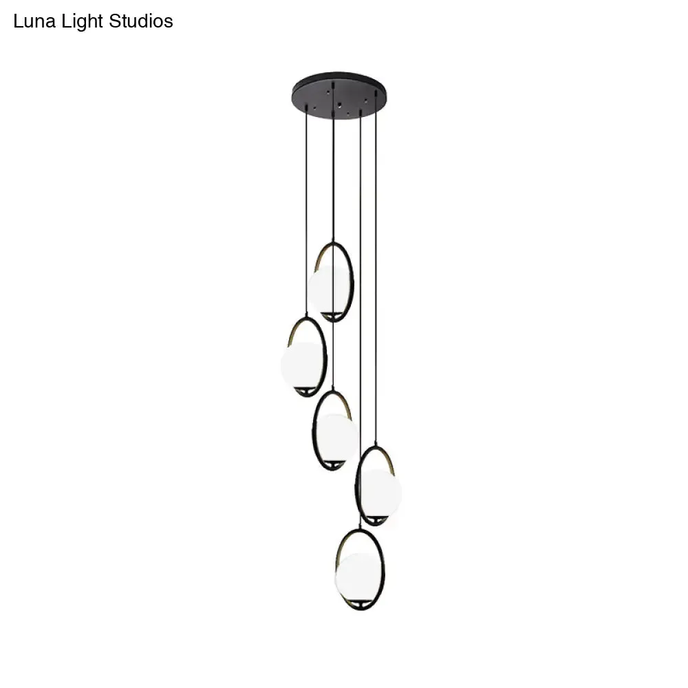 Black Globe Multi Light Chandelier Simple Glass Pendant Lighting Fixture for Stairs