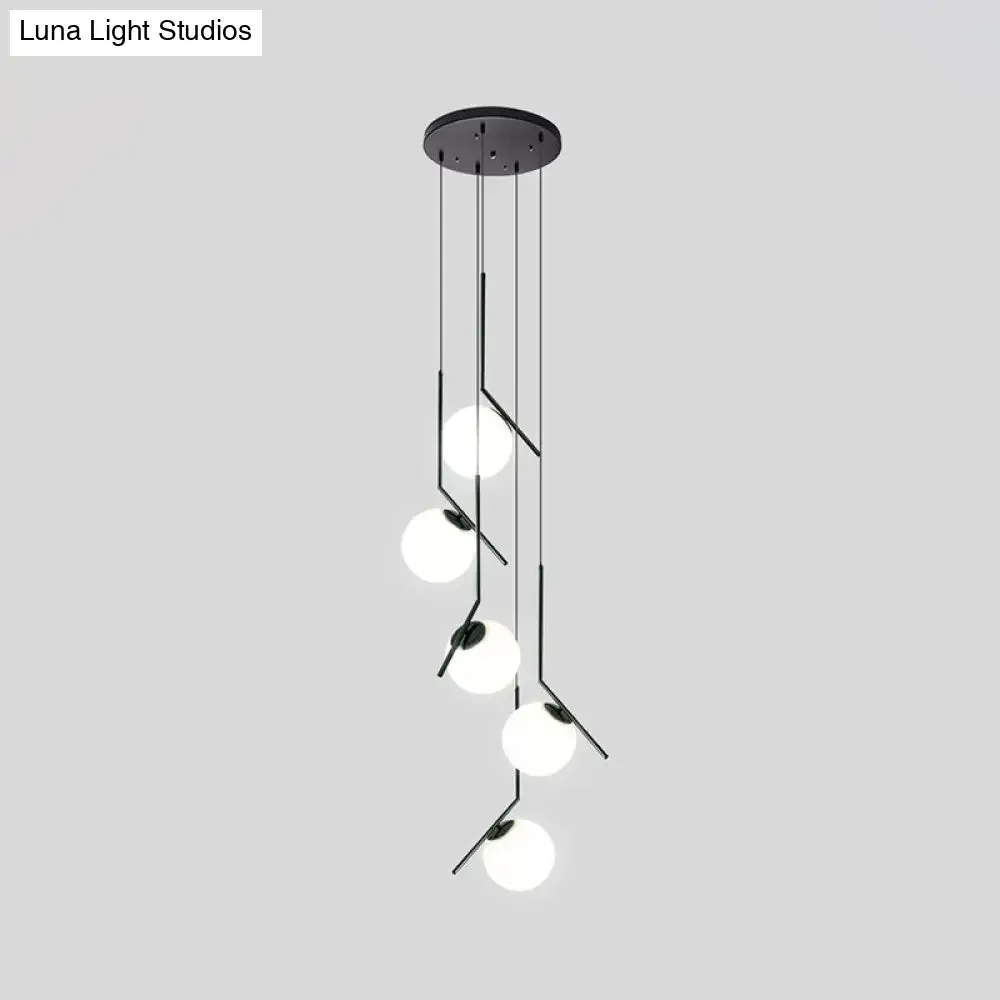 Black Globe Multi Light Chandelier Simple Glass Pendant Lighting Fixture for Stairs