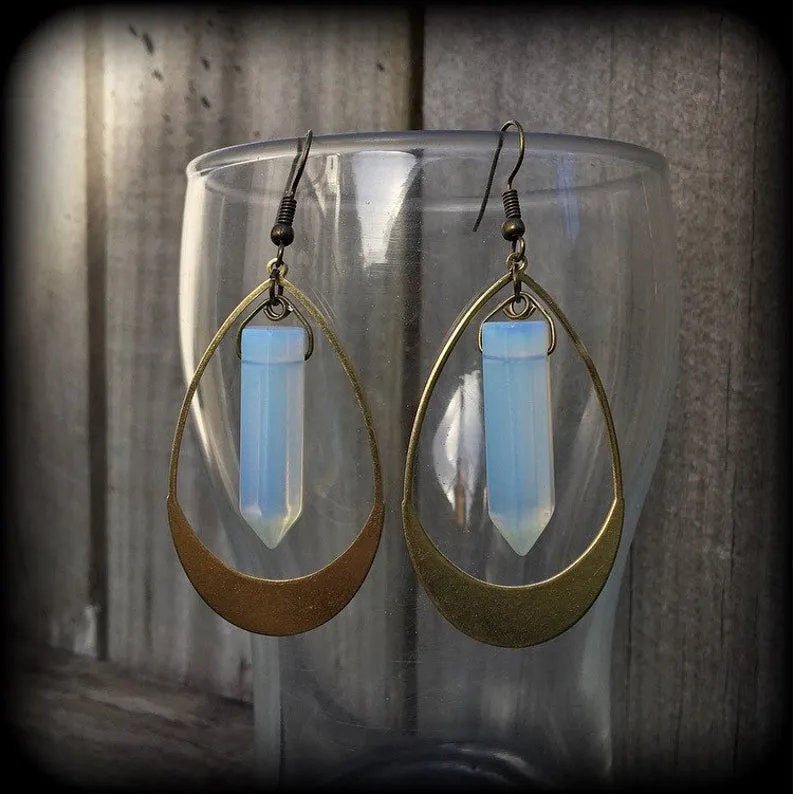 Boho chic gemstone earrings-Opalite and brass gemstone earrings