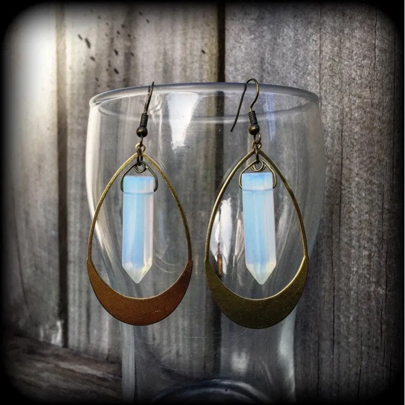 Boho chic gemstone earrings-Opalite and brass gemstone earrings