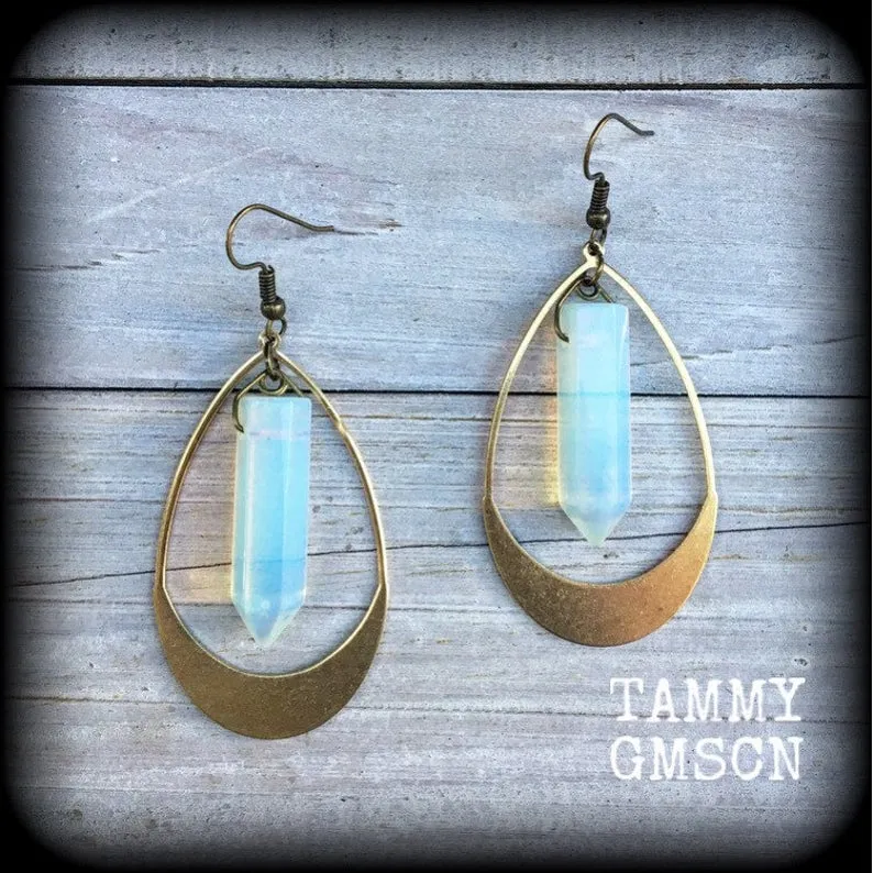 Boho chic gemstone earrings-Opalite and brass gemstone earrings