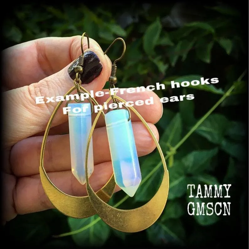 Boho chic gemstone earrings-Opalite and brass gemstone earrings