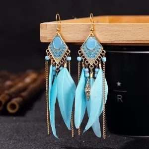 Boho Long Feather Dangle Earrings