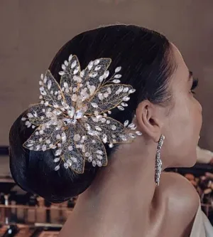 Bridal Hair Brooch Rhinestone Silver or Gold HP-077