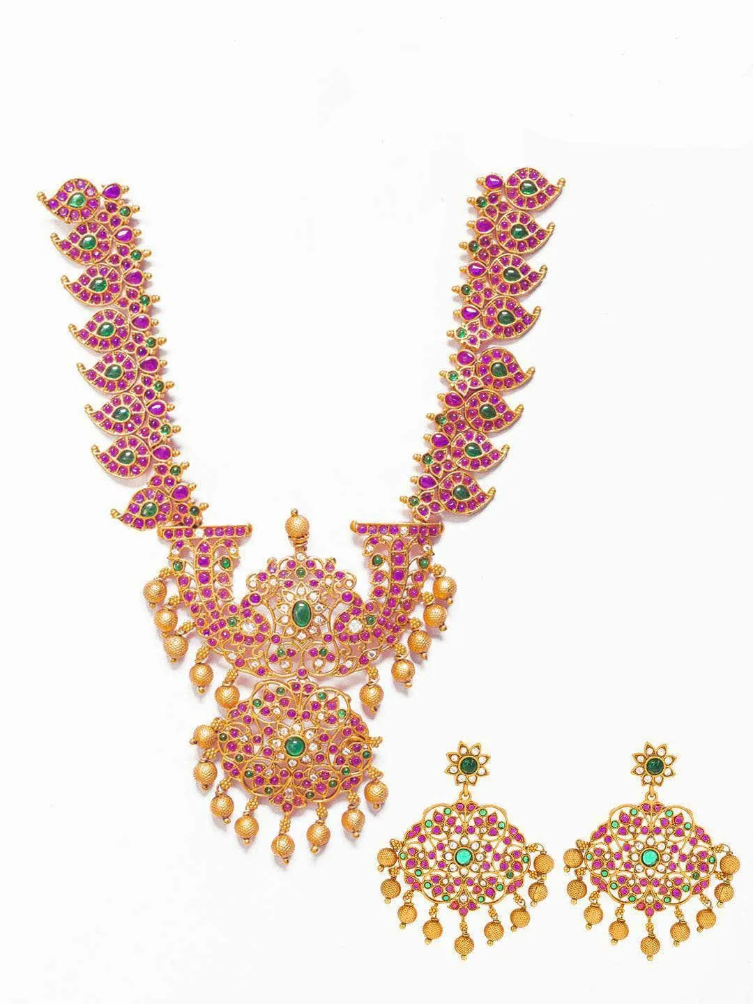 Bridal Red And Green Mango Design Necklace Set