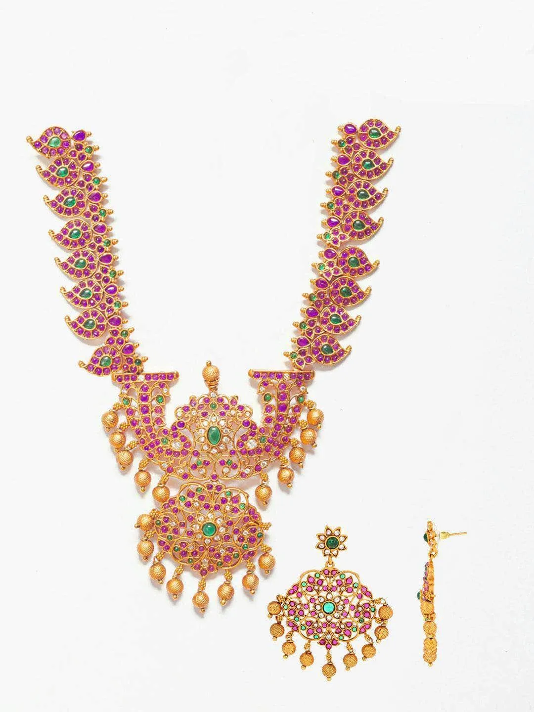 Bridal Red And Green Mango Design Necklace Set