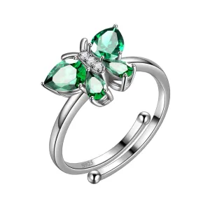 Butterfly Ring Band Birthstone May Emerald Women Girls Jewelry Birthday Gift