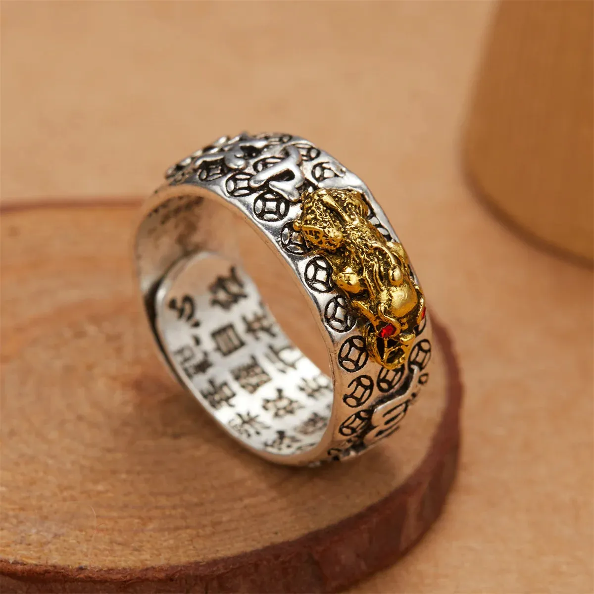 Chinese Feng Shui Pixiu Charms Rings For Women Men Unisex Amulet Wealth Lucky Pixiu Animal Open Ring Buddhist Party Jewelry Gift