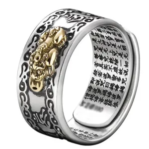 Chinese Feng Shui Pixiu Charms Rings For Women Men Unisex Amulet Wealth Lucky Pixiu Animal Open Ring Buddhist Party Jewelry Gift