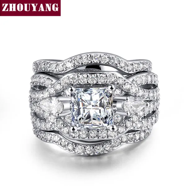 Classic Marquise shape Cubic Zirconia 3 Rings Sets Silver Color Party Wedding Jewelry For Women Gift ZYR643 ZYR711