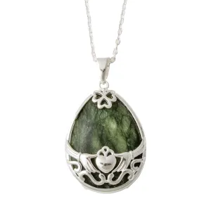 Connemara Marble Basket Claddagh Pendant Necklace