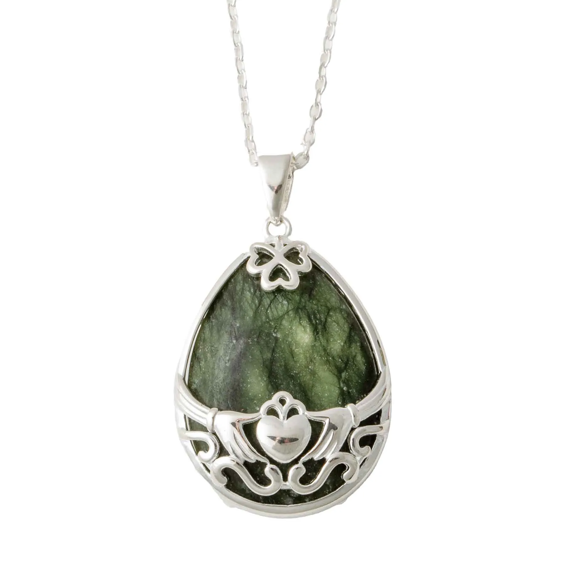 Connemara Marble Basket Claddagh Pendant Necklace