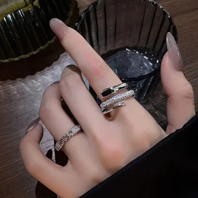 Crystal Rings Kpop Heart Adjustable Ring Irregular Geometry Punk Vintage Rings for Women Girls New Fashion Jewelry