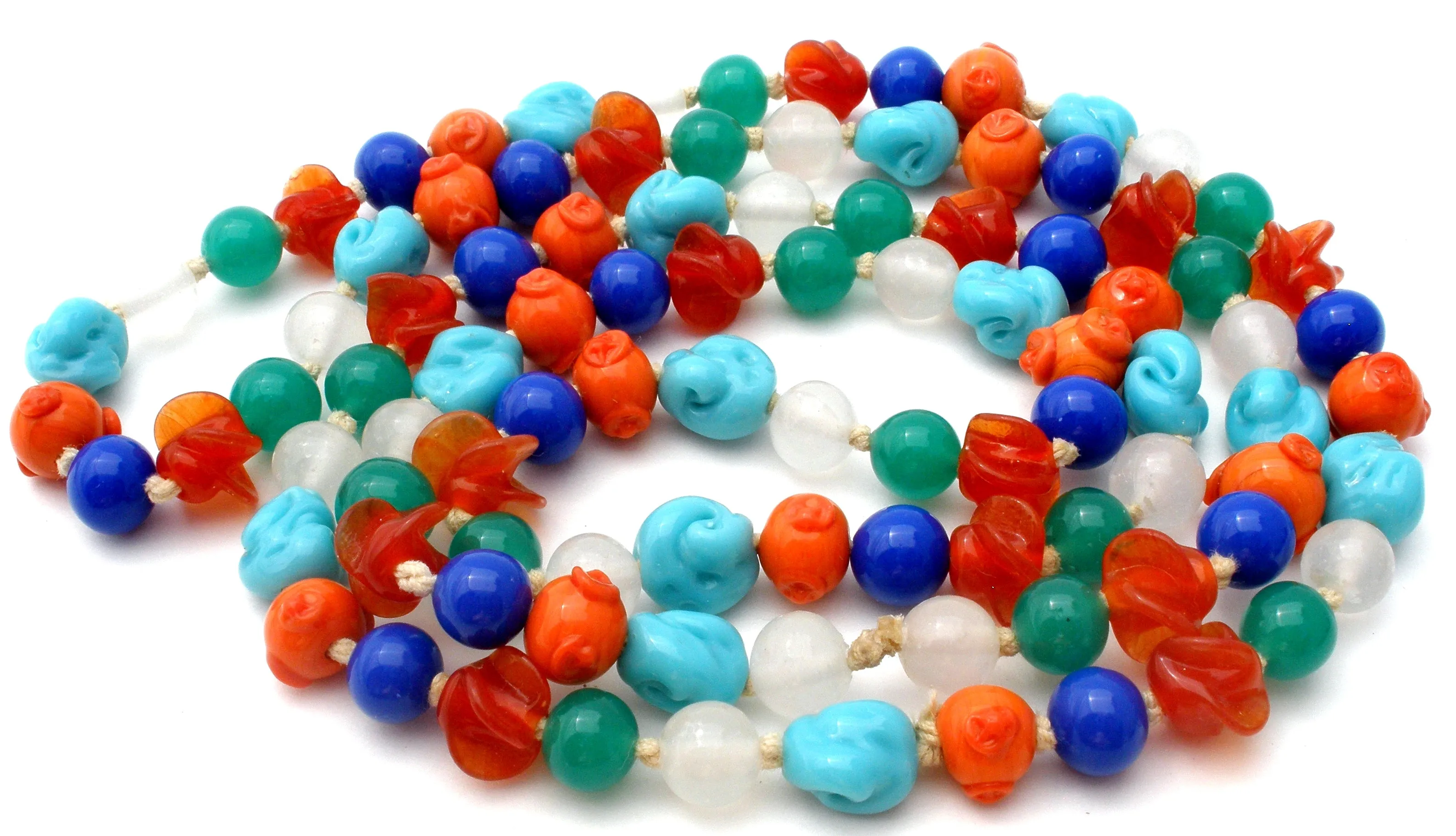 Czech Glass Lampwork Bead Necklace 34" Art Deco