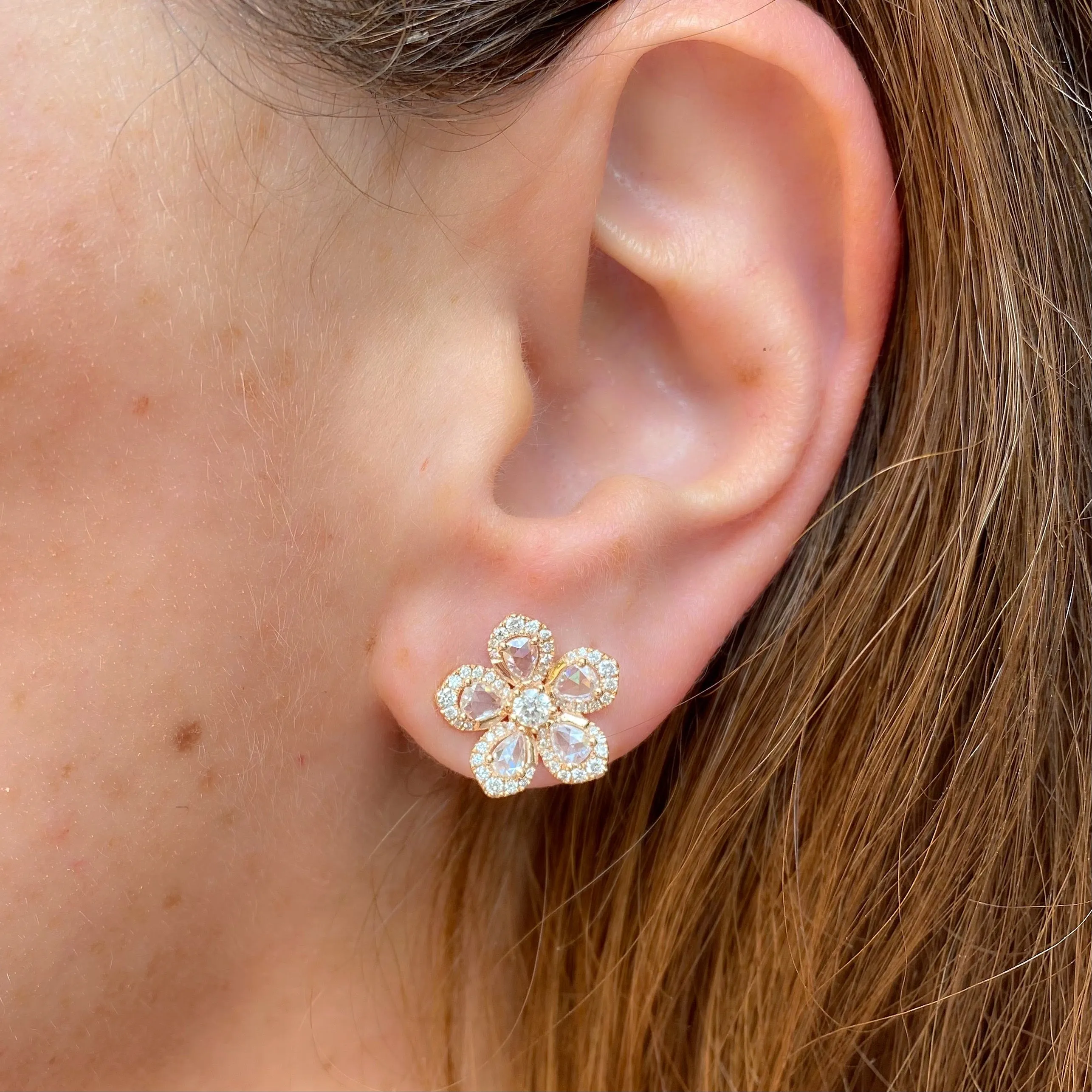 Diamond and Rose Gold Flower Earrings