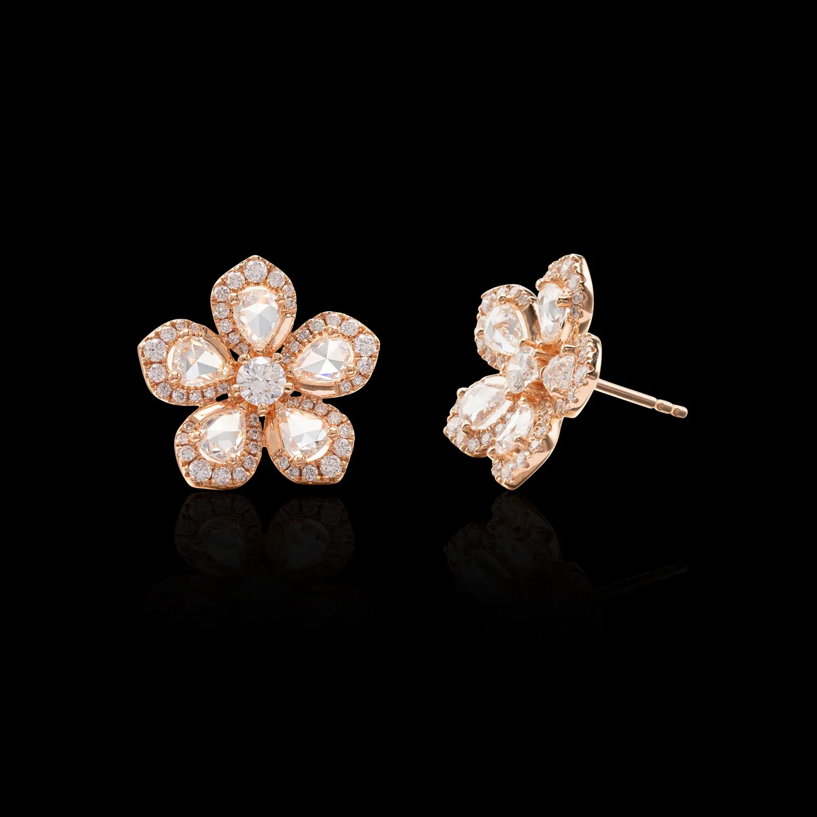 Diamond and Rose Gold Flower Earrings