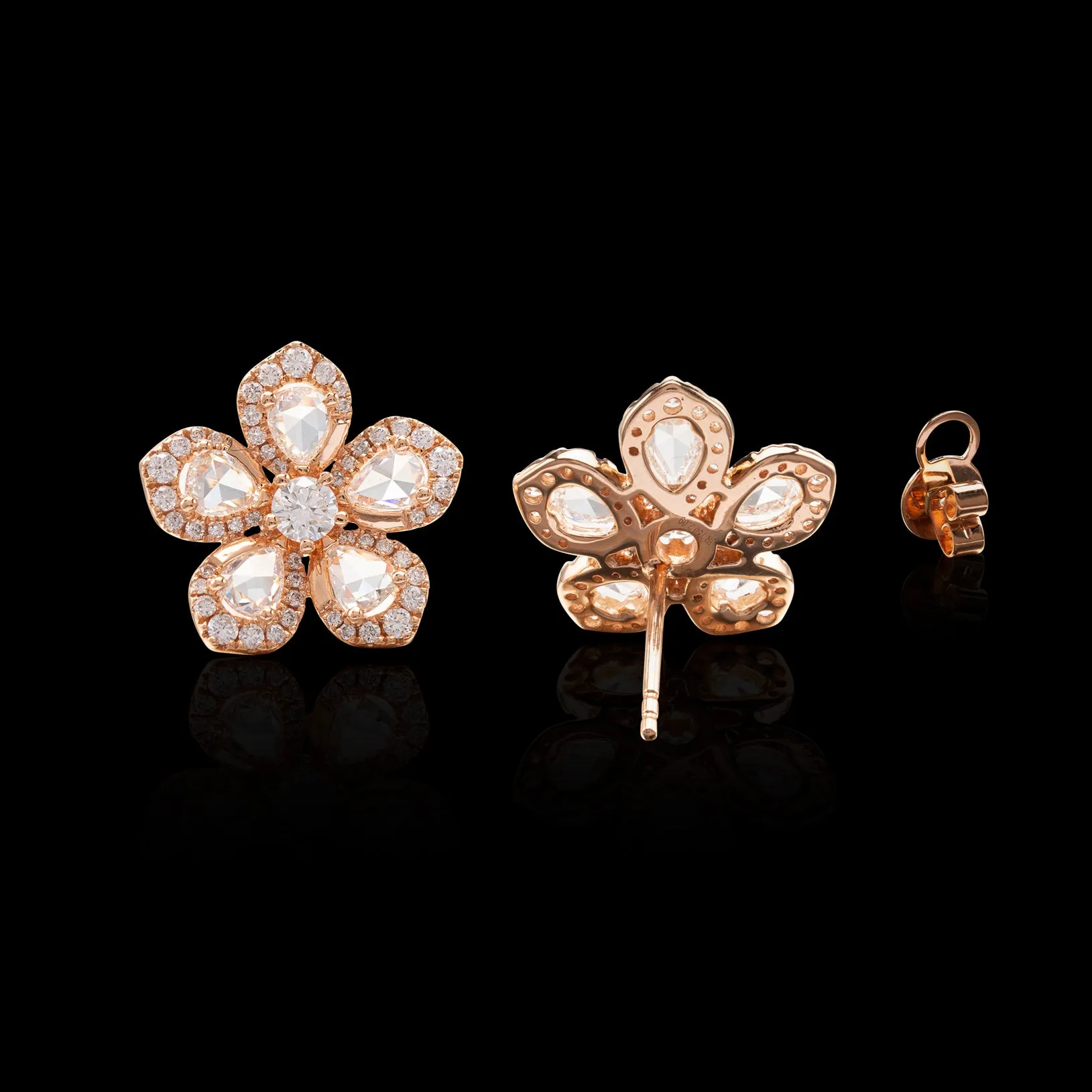 Diamond and Rose Gold Flower Earrings