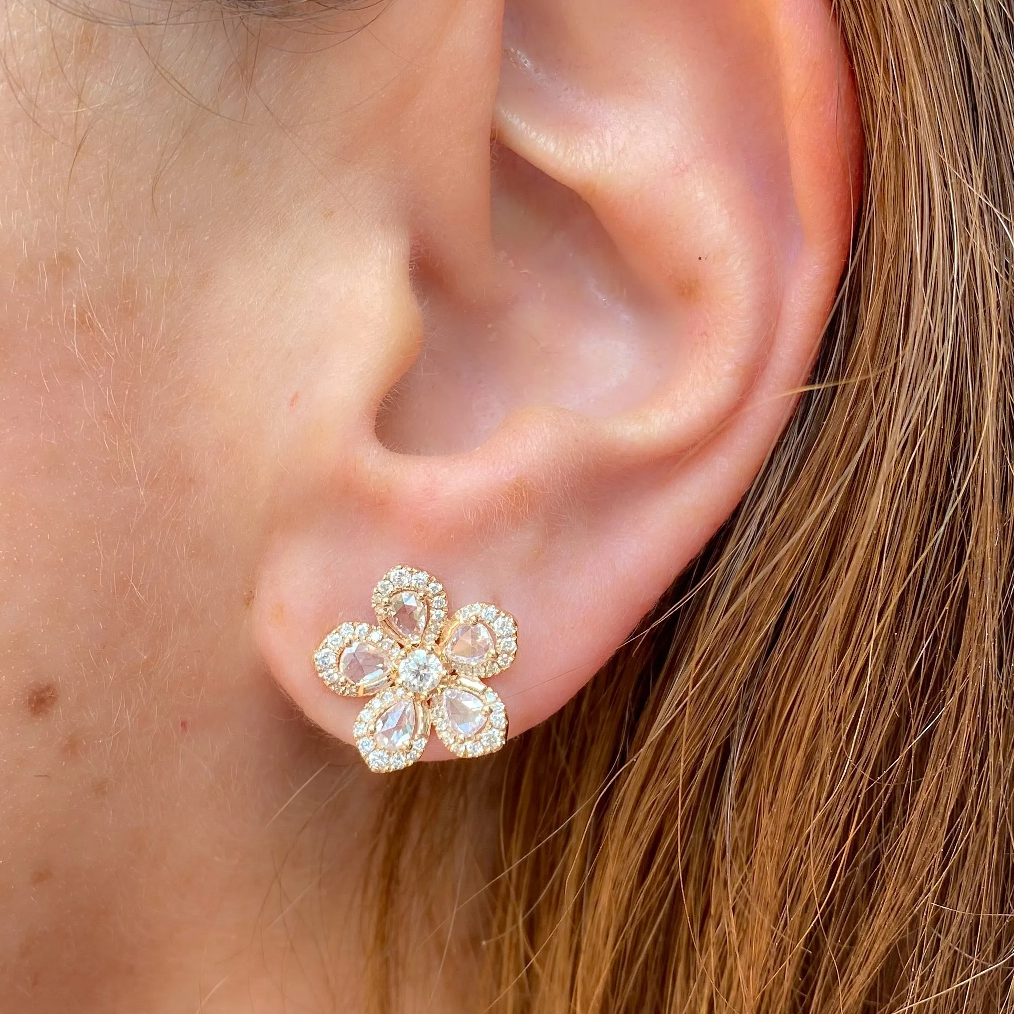 Diamond and Rose Gold Flower Earrings