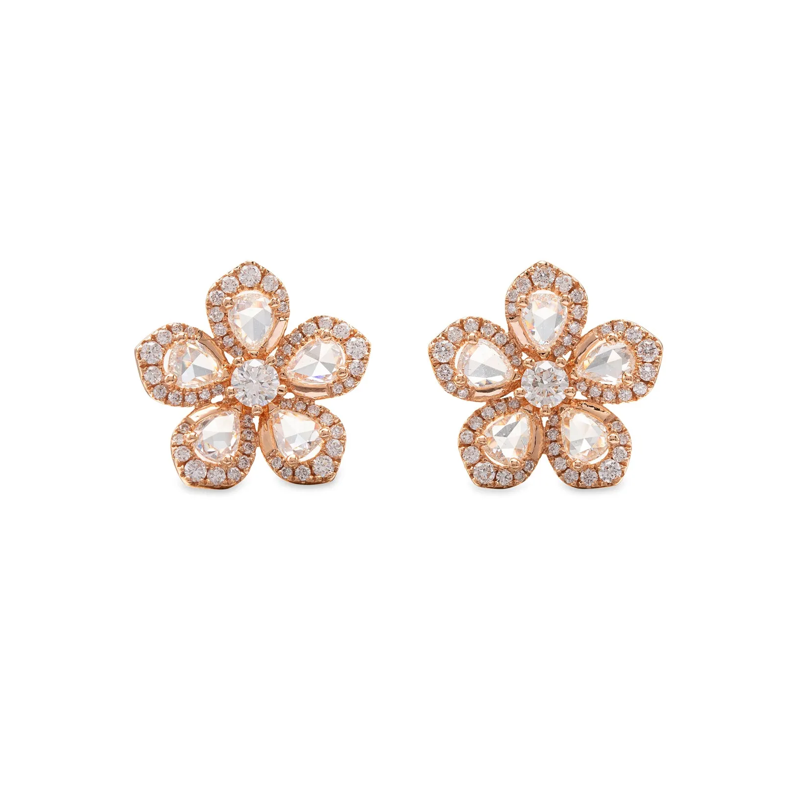 Diamond and Rose Gold Flower Earrings