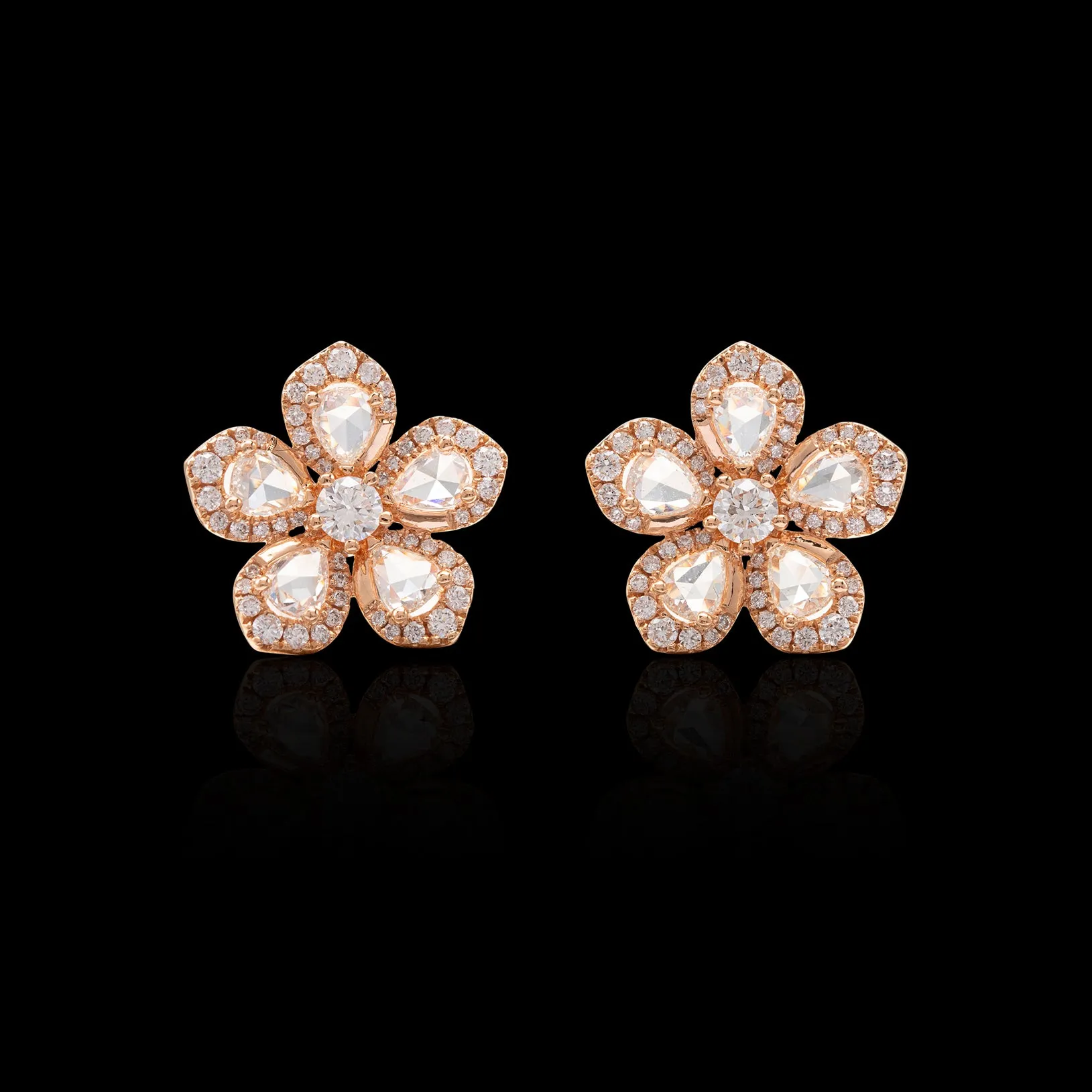 Diamond and Rose Gold Flower Earrings