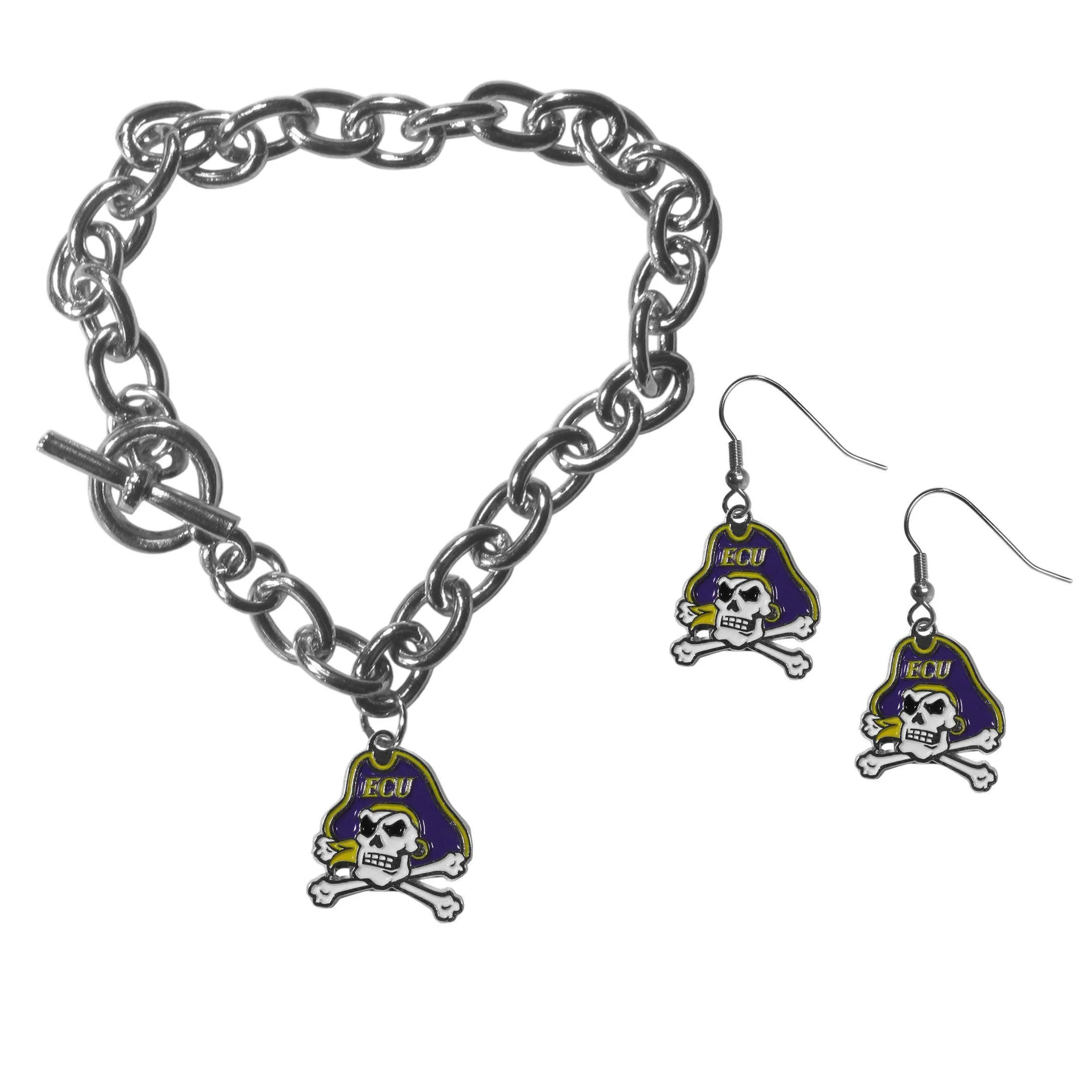 East Carolina Pirates Chain Bracelet and Dangle Earring Set