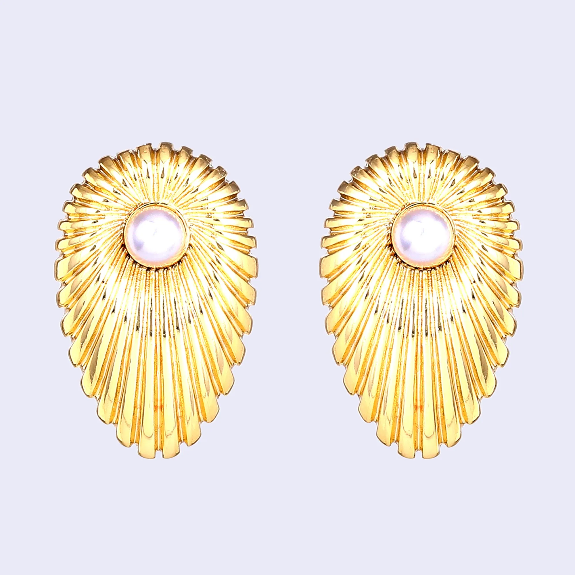 Estele Gold Plated Fashionable & Sleek White Pearl Ornamented Demifine Stud Earrings for Women and Girls