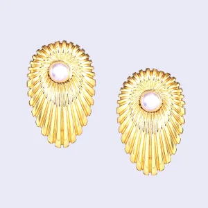 Estele Gold Plated Fashionable & Sleek White Pearl Ornamented Demifine Stud Earrings for Women and Girls