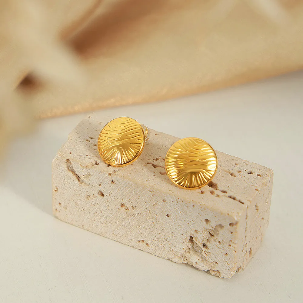 European Chic Titanium Steel Gold-Plated Ripple Earrings