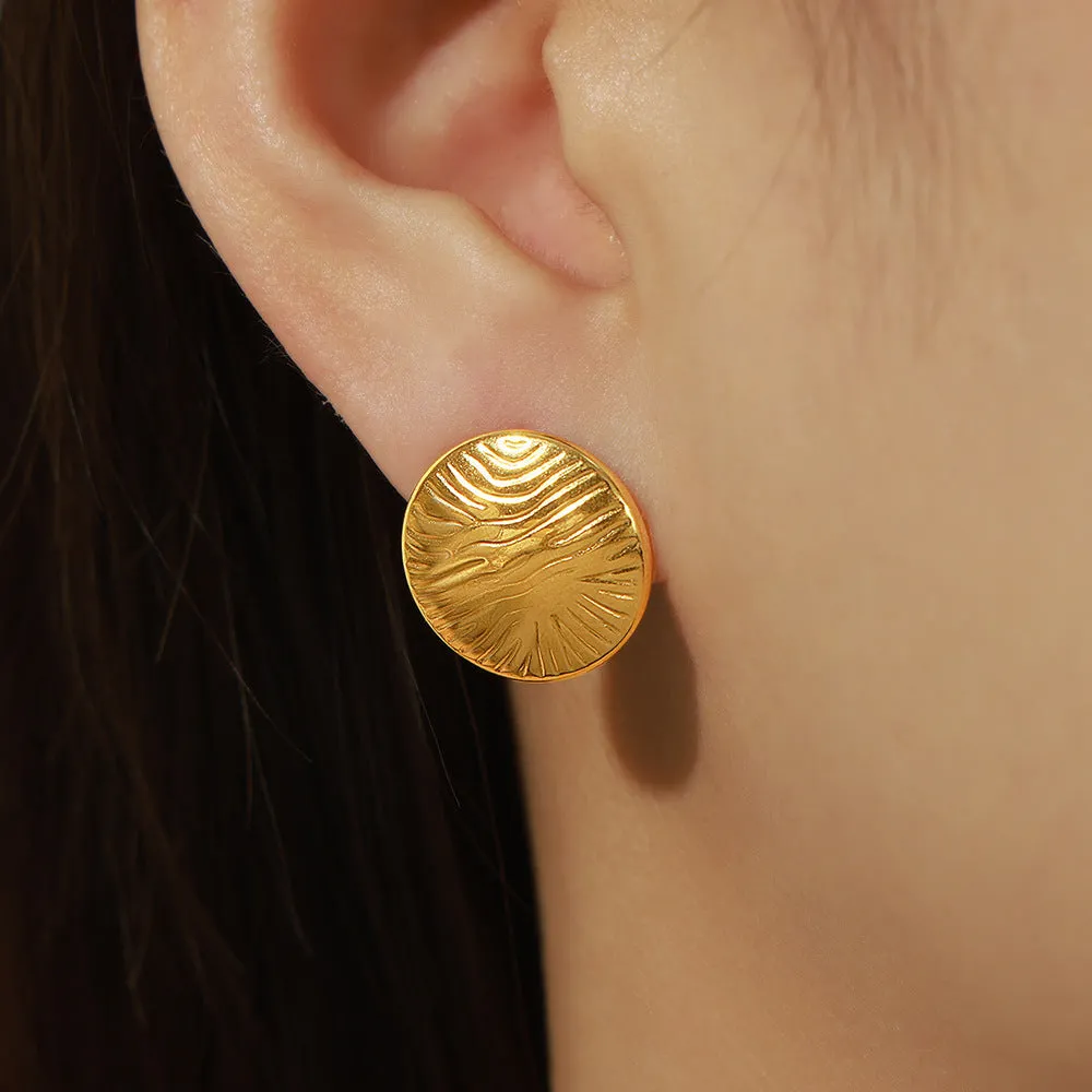 European Chic Titanium Steel Gold-Plated Ripple Earrings