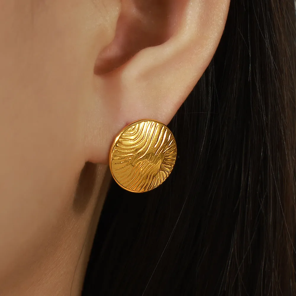 European Chic Titanium Steel Gold-Plated Ripple Earrings