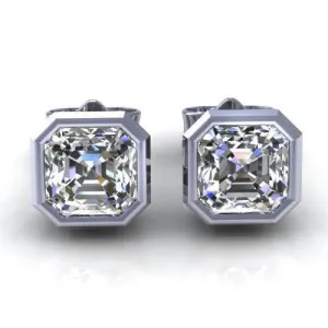 Fashionable 0.50CT Asscher Cut Diamond Stud Earrings in 14KT White Gold