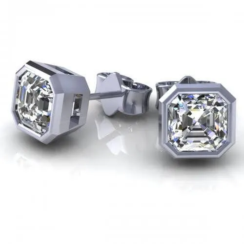 Fashionable 0.50CT Asscher Cut Diamond Stud Earrings in 14KT White Gold