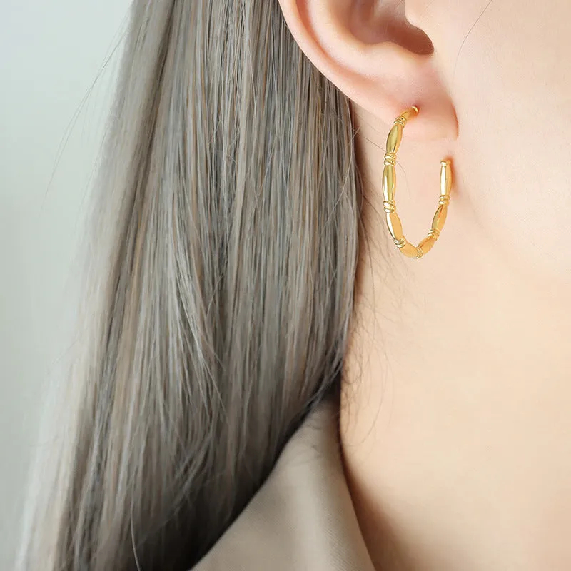 Fashionable C-Shaped Gold-Plated Earrings by Planderful - Wholesale Titanium Steel Jewelry