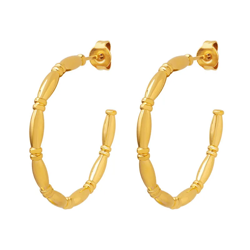 Fashionable C-Shaped Gold-Plated Earrings by Planderful - Wholesale Titanium Steel Jewelry