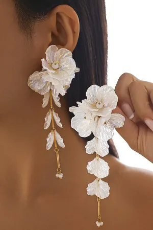 Fashionable Tassel Floral Mermaid Pearlescent Earrings