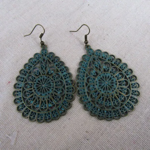 Fern Patina Teardrop Earrings Big