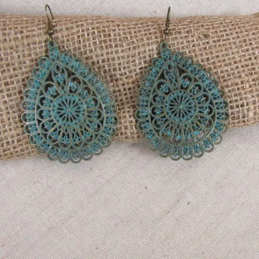 Fern Patina Teardrop Earrings Big