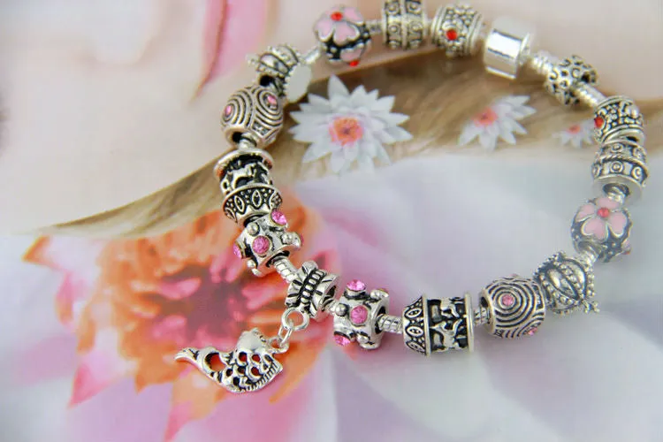 Fish Charm Chamilia Bracelet 925 Tibetan Silver Murano Glass For Women Fashion European Style Jewelry