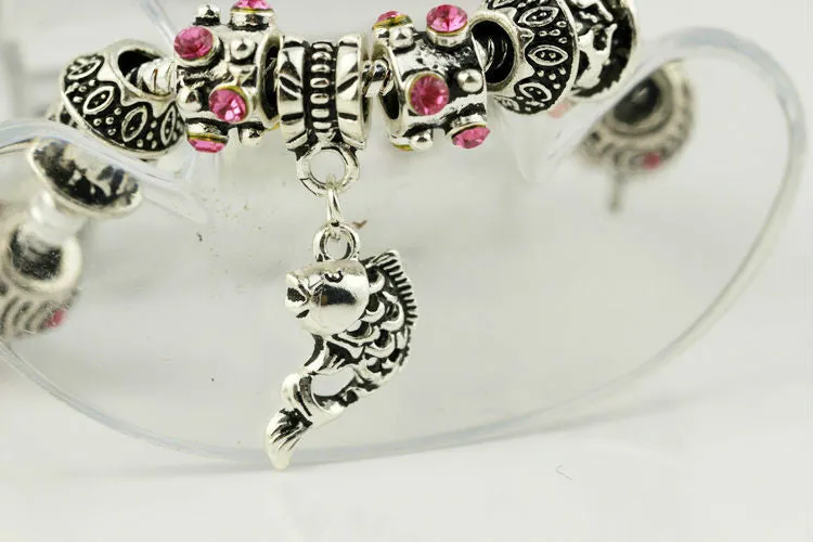 Fish Charm Chamilia Bracelet 925 Tibetan Silver Murano Glass For Women Fashion European Style Jewelry