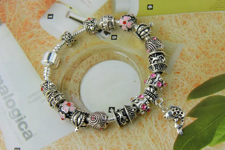 Fish Charm Chamilia Bracelet 925 Tibetan Silver Murano Glass For Women Fashion European Style Jewelry