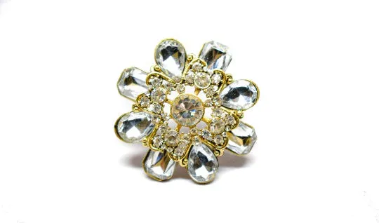 Floral Rhinestone Brooch 2" - 1 Piece