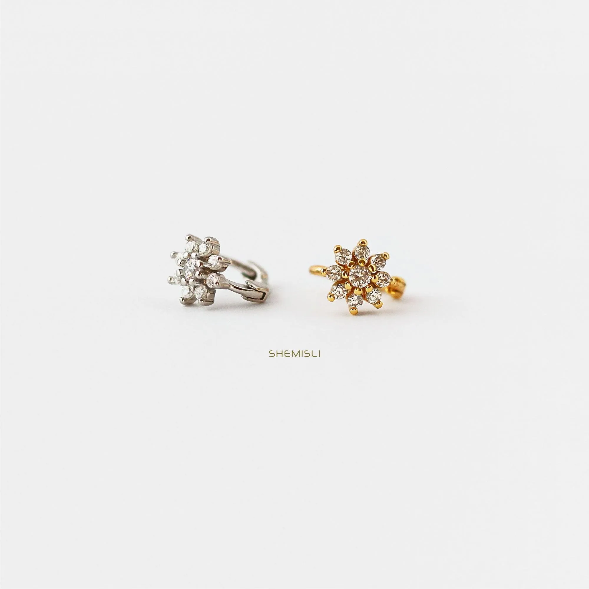 Flower CZ Helix 8 Petal Hoops, Gold, Silver SHEMISLI SH103