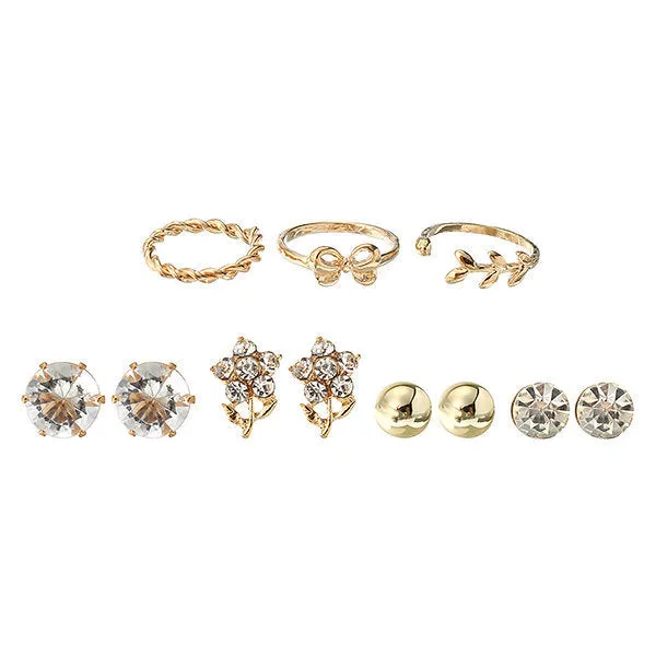 Flower Earrings Rings Jewelry Set