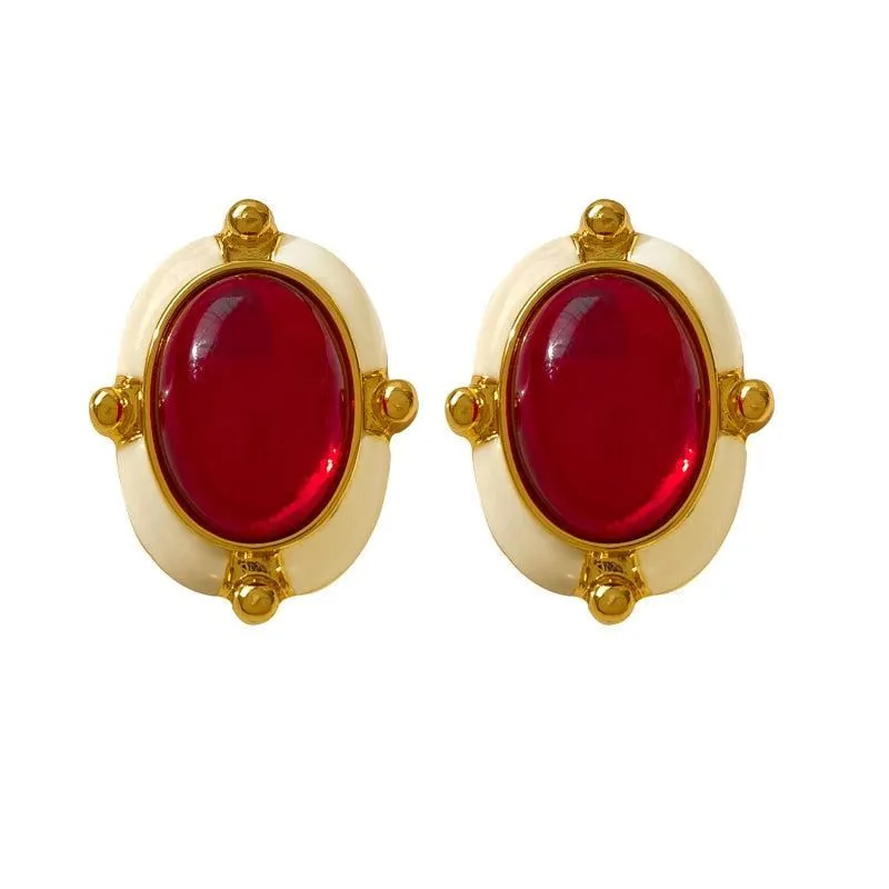 French Retro Big Red Stud Earrings: Charm Jewelry WB215