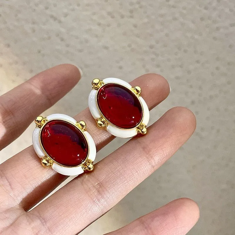 French Retro Big Red Stud Earrings: Charm Jewelry WB215