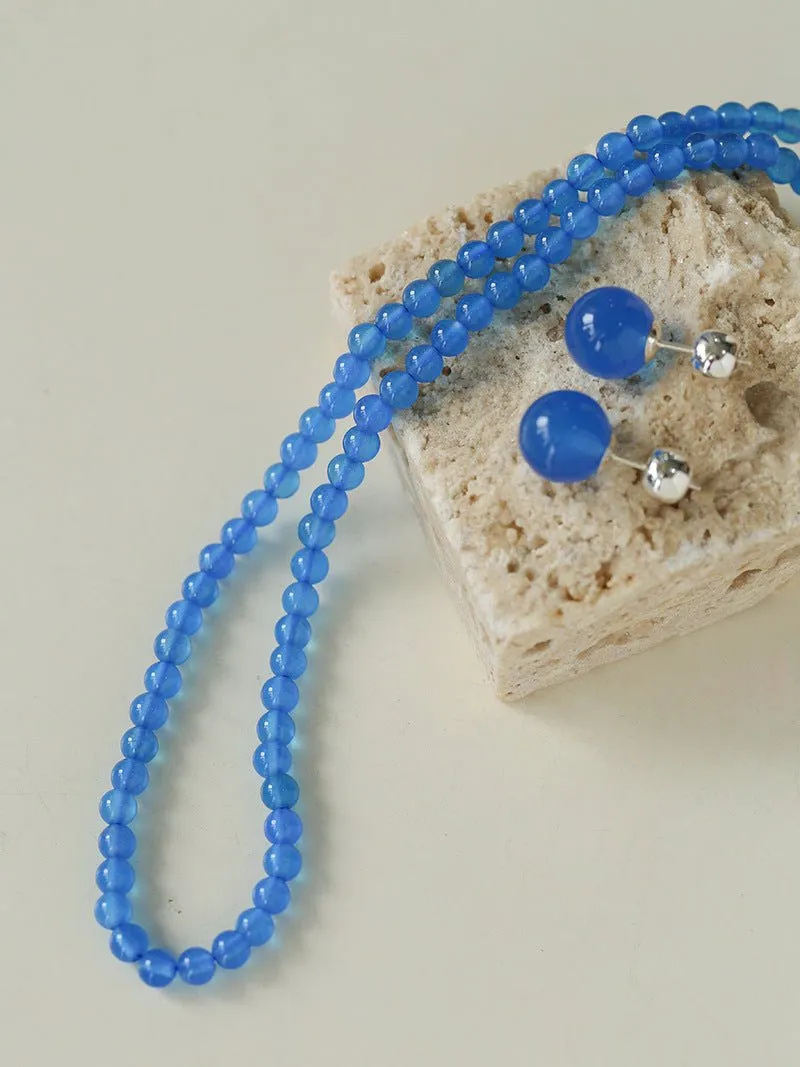 Glacier Blue Onyx 4mm Beaded Necklace