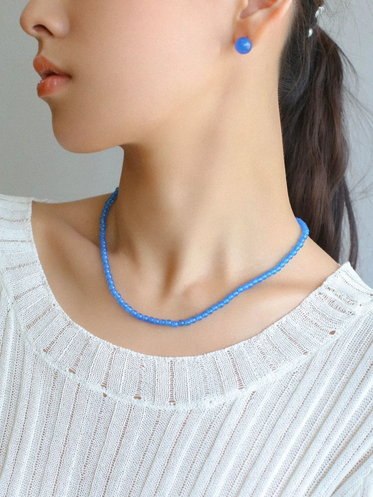 Glacier Blue Onyx 4mm Beaded Necklace